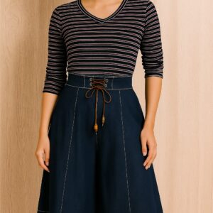 A-Line Lace-Up Denim Skirt