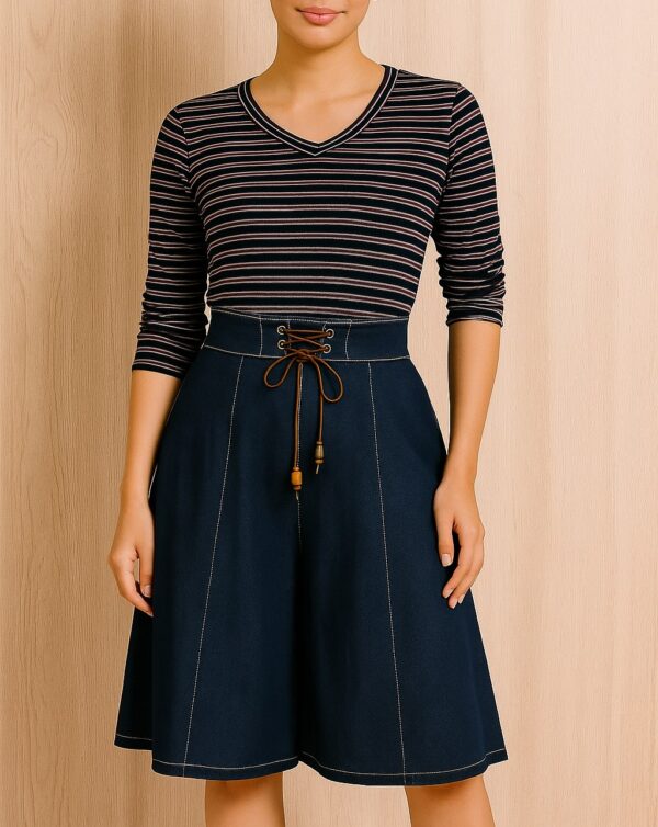 A-Line Lace-Up Denim Skirt
