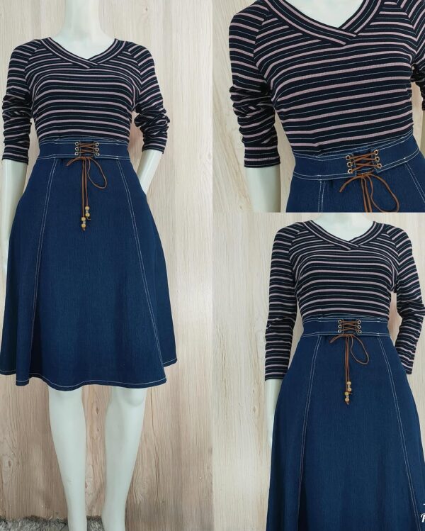 A-Line Lace-Up Denim Skirt - Image 2