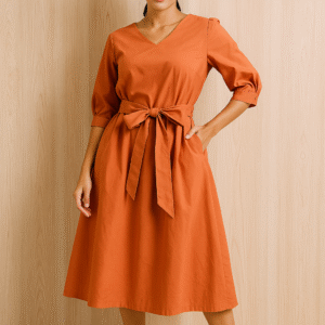 HQ Belted Cotton Midi Dress