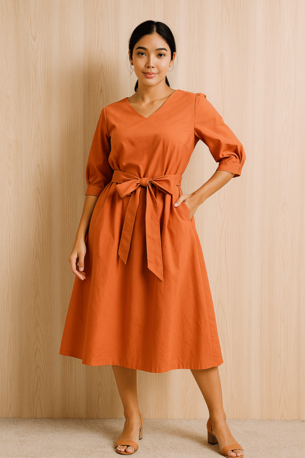HQ Belted Cotton Midi Dress
