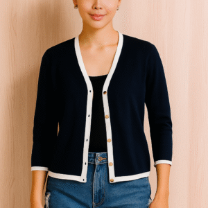 Contrast-Trim Knit Cardigan