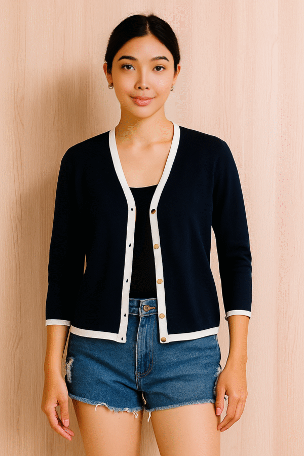 Contrast-Trim Knit Cardigan