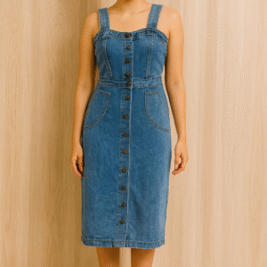 Button-Front Denim Midi Dress