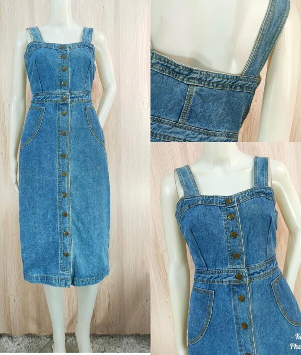 Button-Front Denim Midi Dress - Image 2
