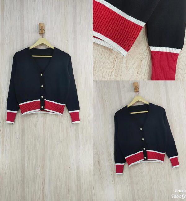 Contrast‑Rib Button Cardigan - Image 2