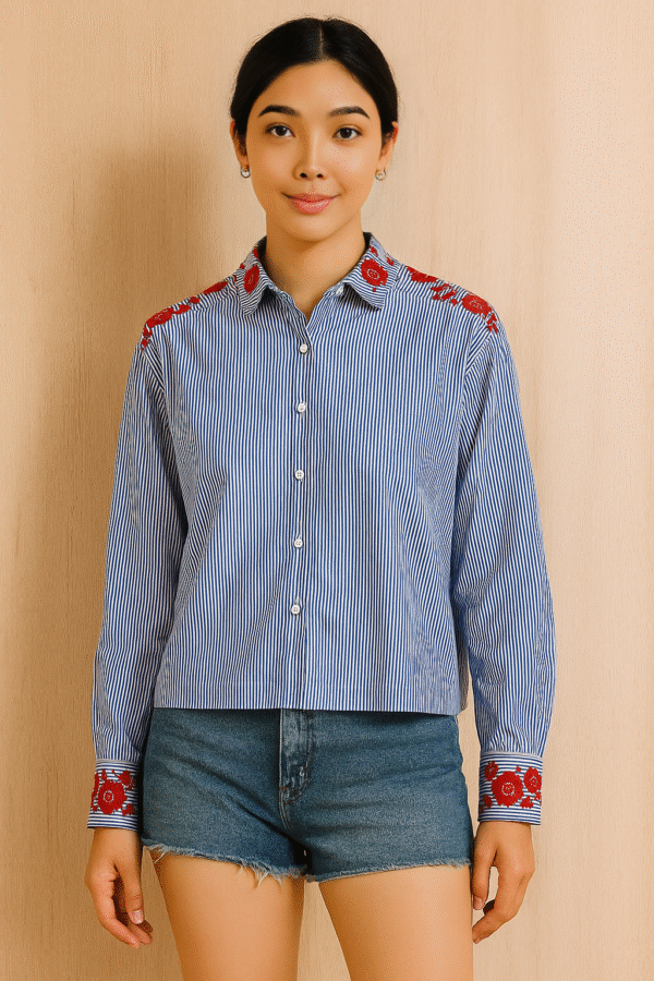 Zara Embroidered Stripe Shirt