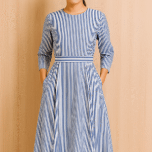 Striped Fit-and-Flare Midi Dress