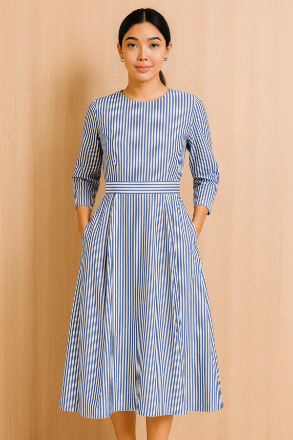 Striped Fit-and-Flare Midi Dress